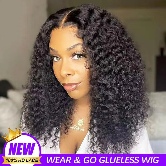Deep Wave Bob Wig 180% Wear Go Glueless Wig 4x4 Pre-Cut Preplucked Lace Closure Wig Brazilian Deep Curly Human Hair Wigs