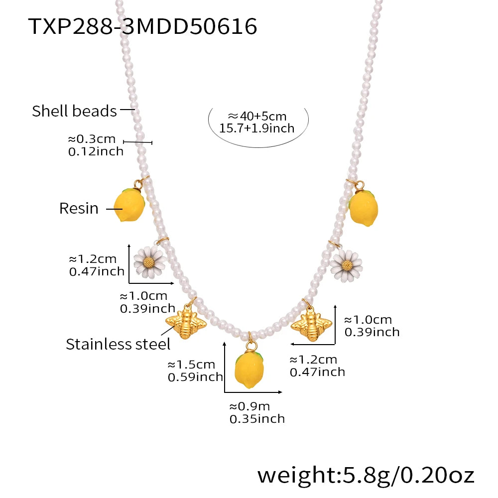 Handmade Beaded Necklace Matching Bracelet Earrings With Lemon Pendant Charms Shell Beads Necklaces Bracelets Earring For Women
