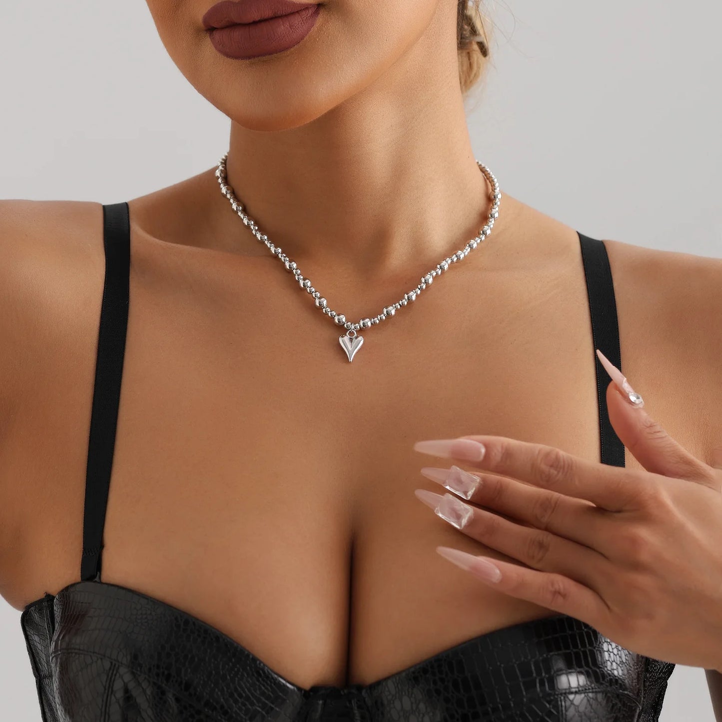 New Heart Beaded Necklace Bracelet Ring Women Boho Crystal Class Gravel Clavicle Chain Cool Y2K Choker Exquisite Fashion Jewelry