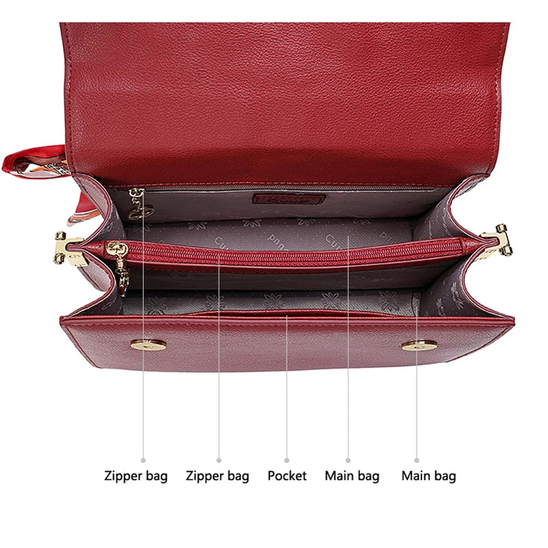 Women's handbag, mother's bag, women's crossbody bag, hand-held small bag, silk scarf, genuine leather women's bag