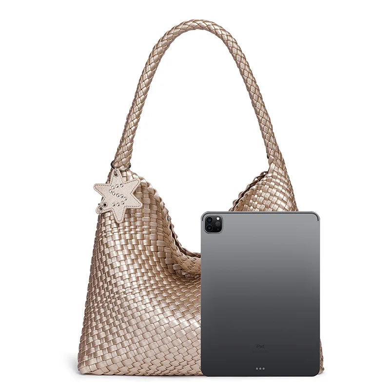 ‌Handwoven Hybrid Tote Bucket Bag Luxury Shoulder Bag for Women, Premium Top Handle & Underarm Carry Purse