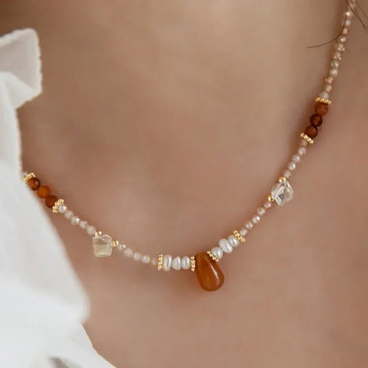 Natural Pearls Necklaces Bracelets Set Women Girls Black Crystal Agate Lazurite Zircon Collarbone Chain Necklace Jewelry Gift