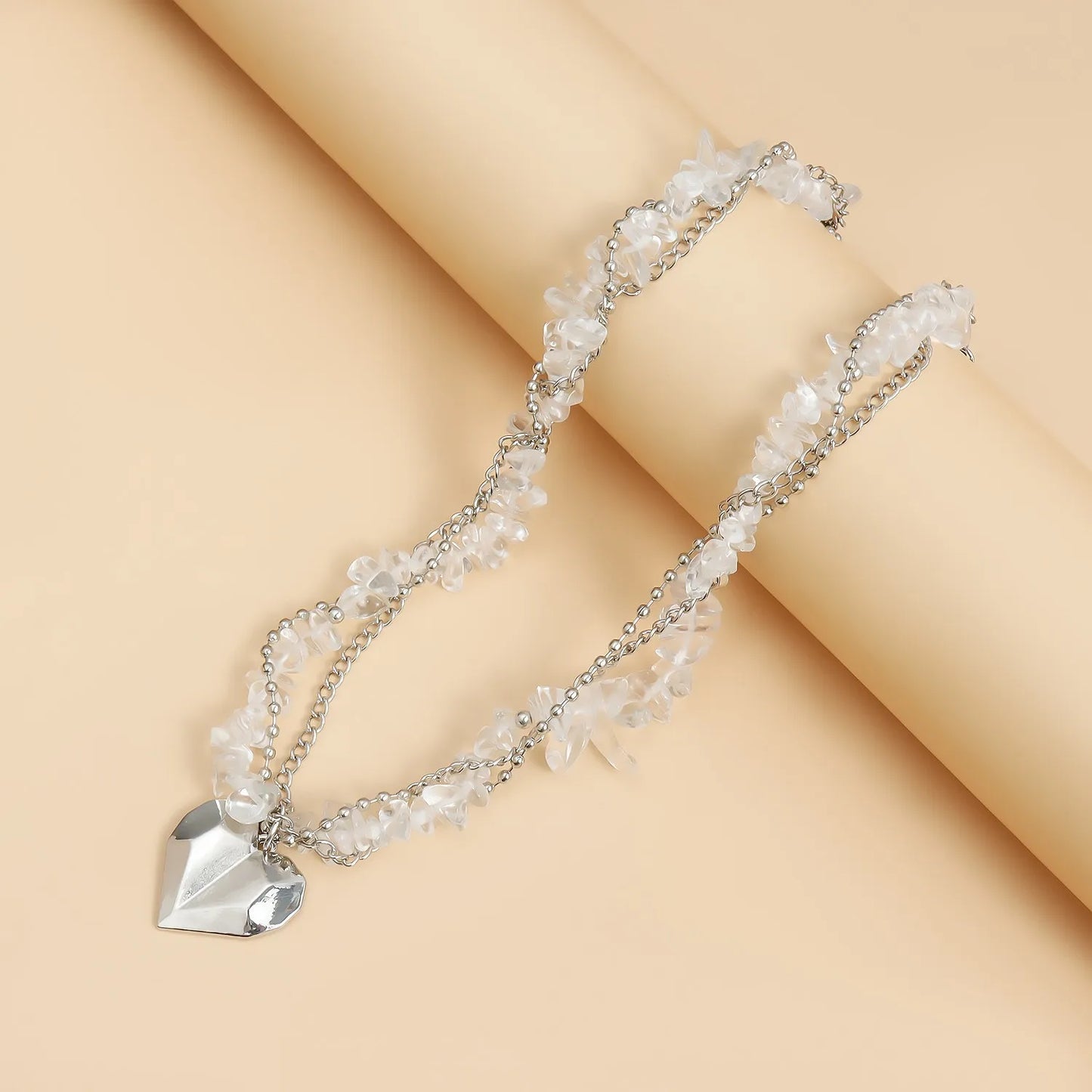 New Heart Beaded Necklace Bracelet Ring Women Boho Crystal Class Gravel Clavicle Chain Cool Y2K Choker Exquisite Fashion Jewelry